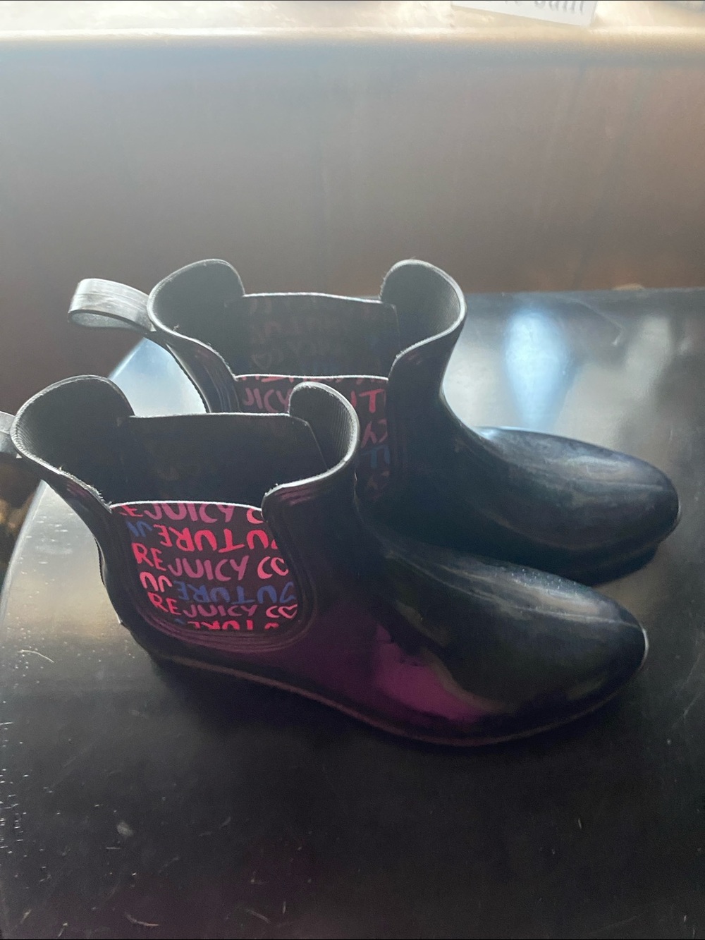 Juicy Couture Black and Pink Waterproof Chelsea Rain Boots